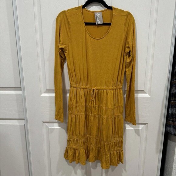 ANTHROPOLOGIE Ingrid Tiered-Ruffle Dress by Dolan Yellow‎ Gold Knit $158 Small S - Picture 1 of 8